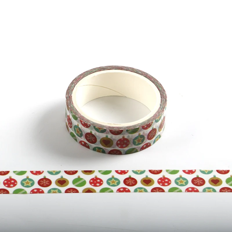 NEW 1PC Cute Christmas Decoration Ball Print Japanese Washi Tape for Planner Scrapbooking Decorative Masking Tapes Stationery