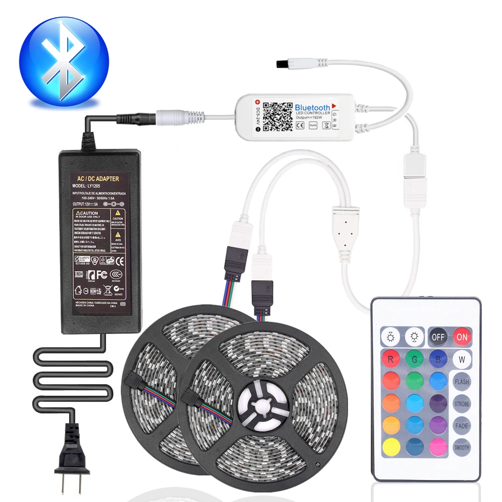 10 м RGB Светодиодная лента 5050 SMD RGBWW Диодная Водонепроницаемая Bluetooth 24Key 44key Контроль