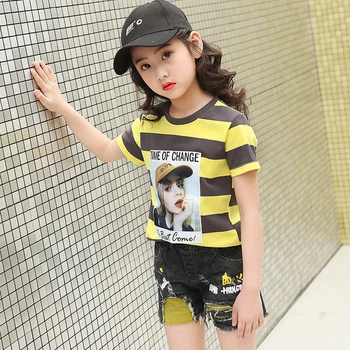 

Boy and girl clothes summer sports two-piece cartoon print short-sleeved T-shirt beach pants do old jeans child quality clothing