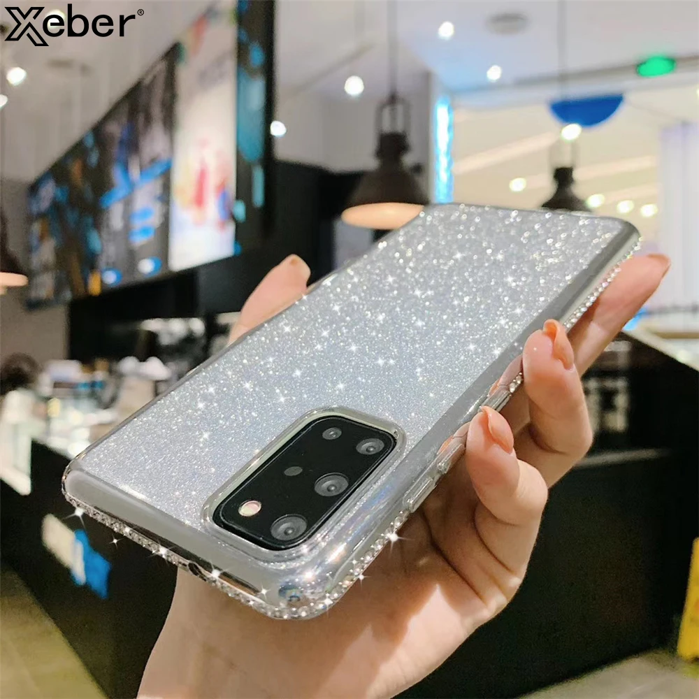 Блестящие мягкие телефонные чехлы со стразами и рамкой для Samsung Galaxy S20 Ultra S10 S9 S8 Plus