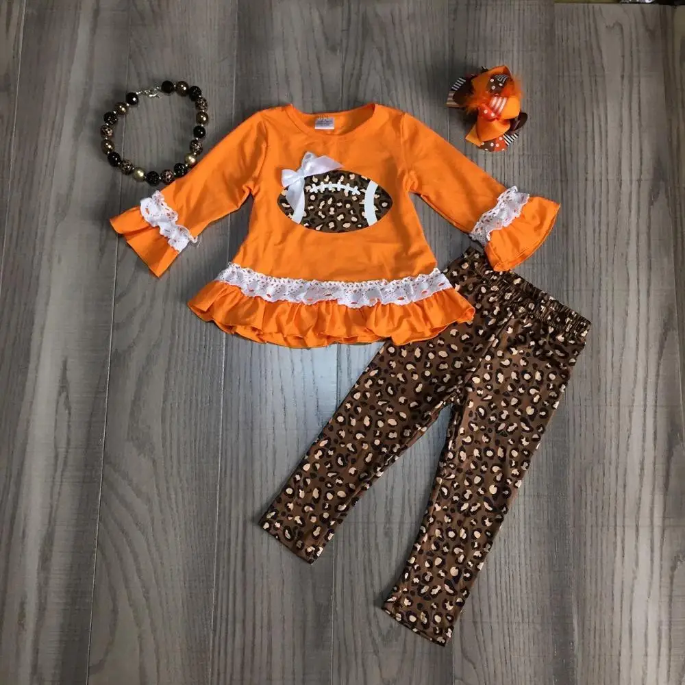 baby Girl clothes girls football outfits football dress with leopard pants girls boutique clothes with accessories