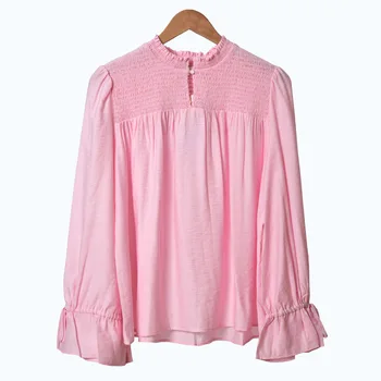 

Women's Puff Long Sleeve Blouse O-neck Loose Sweet Solid Color Shirt Lady 2020 Spring New Tops