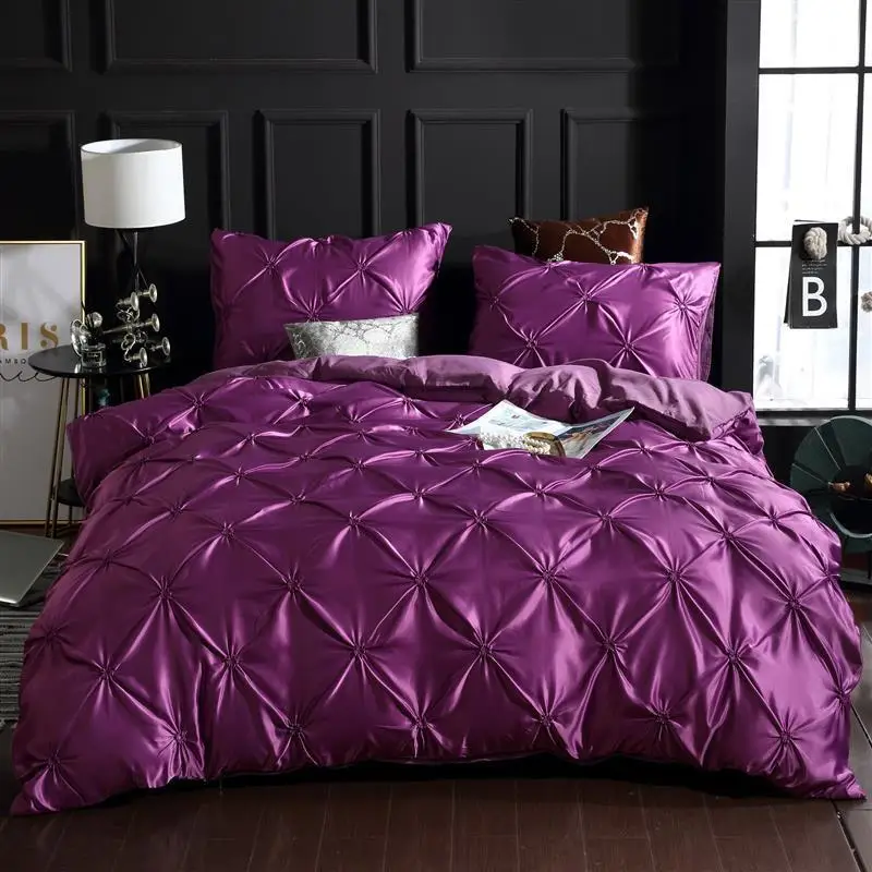 LOVINSUNSHINE роскошный Шелковый комплект постельного белья, набор постельного белья, пододеяльник, набор UO01 - Цвет: purple