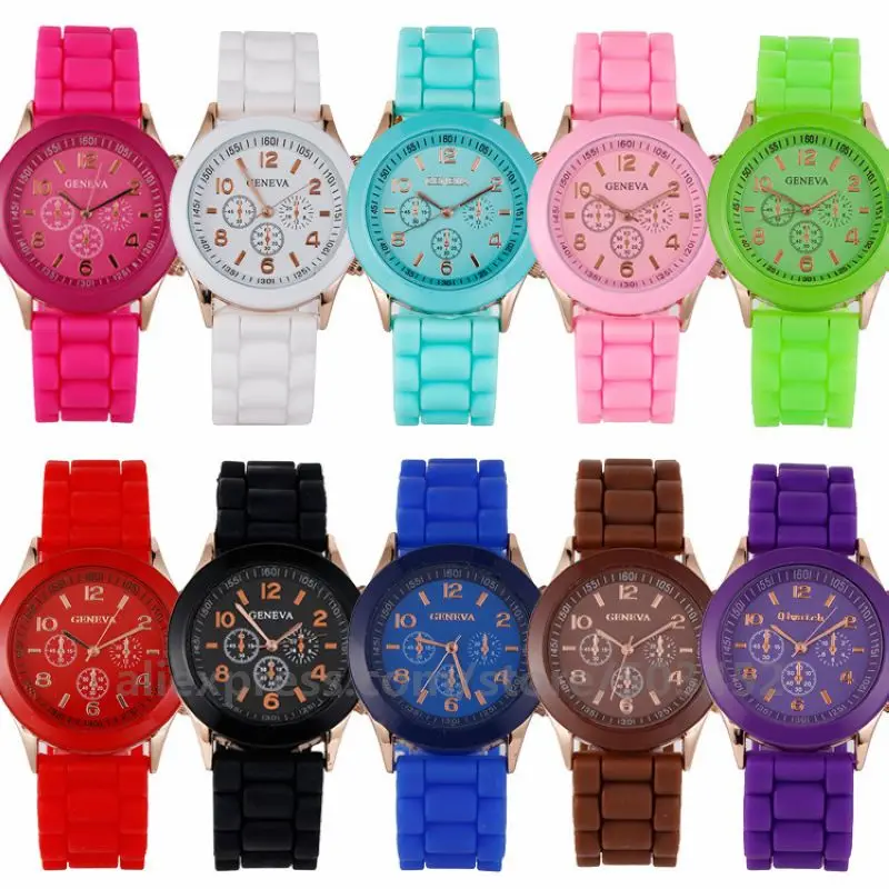 

100pcs/lot Classic Geneva Silicone Watch Jelly Lady Quartz Candy Color Dress Watch Wrap Casual Wristwatch Wholesale ZEGARKA