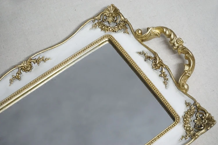 Европейский суд Ретро сделано цвета слоновой кости белые роскошные, Висячие резные бледно-Золотое зеркальный лоток