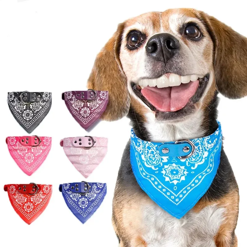Jacquard PU Leather Neckerchief Collars With Print Triangular scarf For Cat Dog Pet Supplies Bichon Frise | Дом и сад