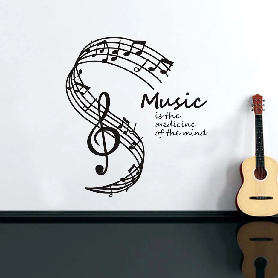 

Music Is The Medicine Of The Mind Quote Wall Stickers Vinyl Art Stave Note Decal for Kids Room Door Home Living Room Mural Decor