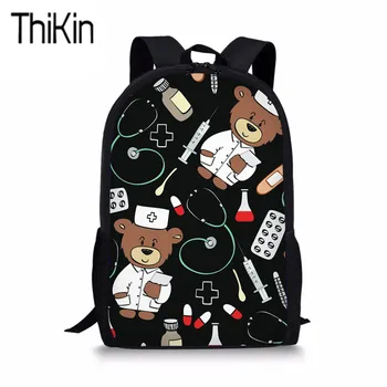

THIKIN Cartoon Bear Doctor Printing School Shoulder Bag Student Backpack for Boys Girls Children Colorful Design Bookbag Satchel