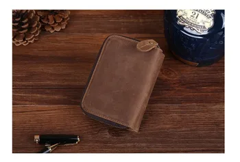 

Tiding Designer Genuine Leather Mens Trifold Wallet with Coin Pocket Top Quality Vintage Solid Zipper & Hasp Womens Short Purse
