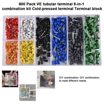 

800PCS VE Tubular Terminal 8 In 1 Combination Set Cold Press Terminal EV1508 Electrical Crimp Terminal Tubular Wire Connector