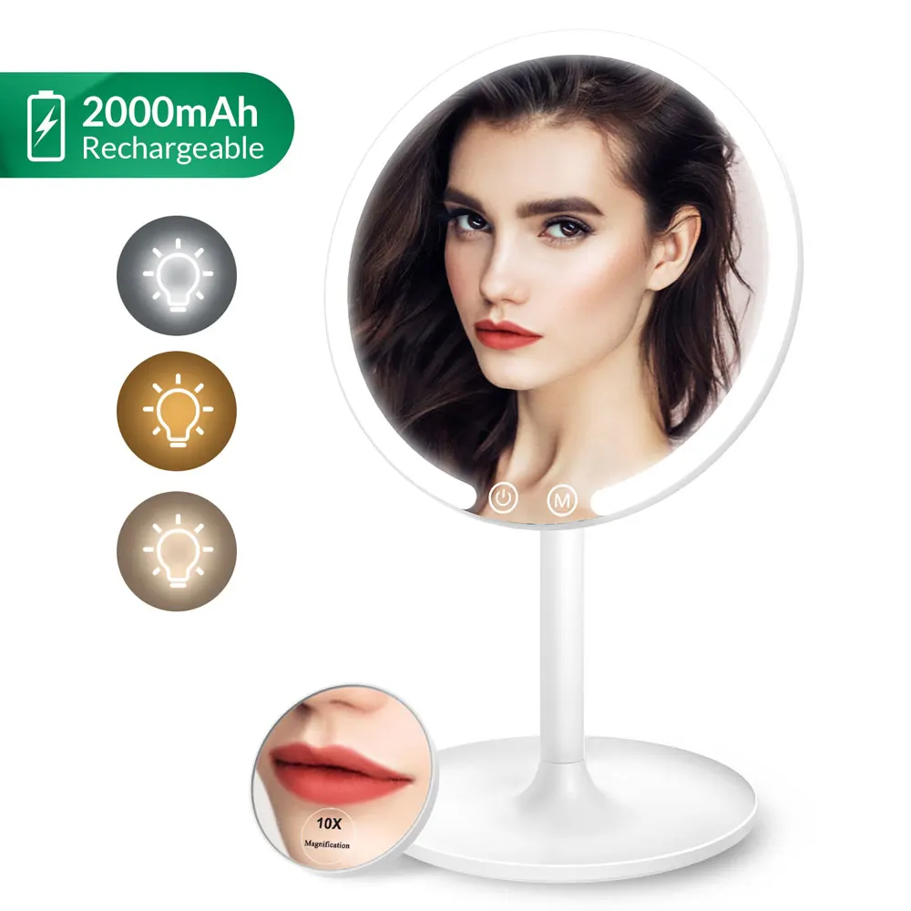 Easehold Rechargeable Lighted Led Makeup Mirror 3 Color Modes 1x/10x