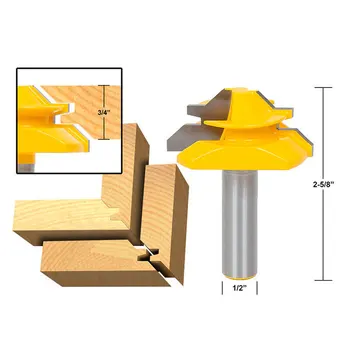 

45 Degree Stock Lock Miter Router Bit Tongue and Groove Router Bit 1/2" Shank