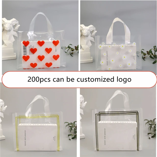 50Pcs/lof Transparent Flower Jewelry Plastic Bags with Handles for Wedding  Party Gift Packing Bags Store
