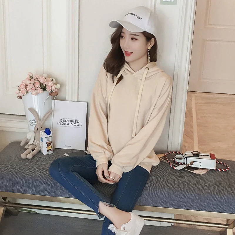 

#0149 Autumn Cotton Sweatshirts Women Plus Size 4XL Hoodies Long Sleeve Casual Loose Sweatshirt Ladies Solid Color Thin Outwear