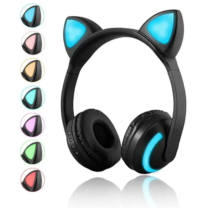 OOTDTY беспроводные Bluetooth кошачьи уши оголовье наушники светодиодные светильники светящиеся стерео наушники