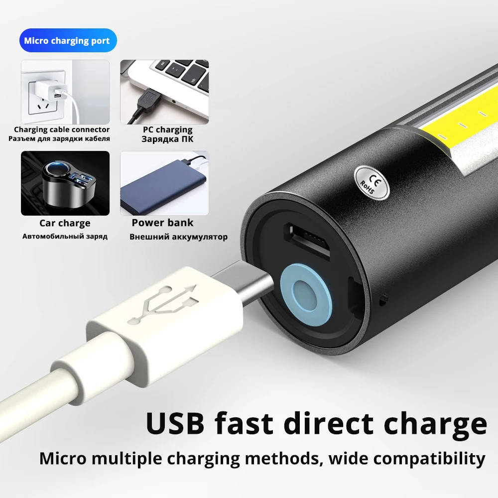 USB Перезаряжаемый Мини светодиодный фонарик 3 режима освещения водонепроницаемый фонарик телескопический зум стильная Портативная сумка