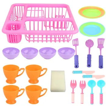 

Kids Pretend Role Play Dishes Kitchen Cooking Playset Wash and Dry Tableware Dish Rack Toy Classic Kids Educational Toys