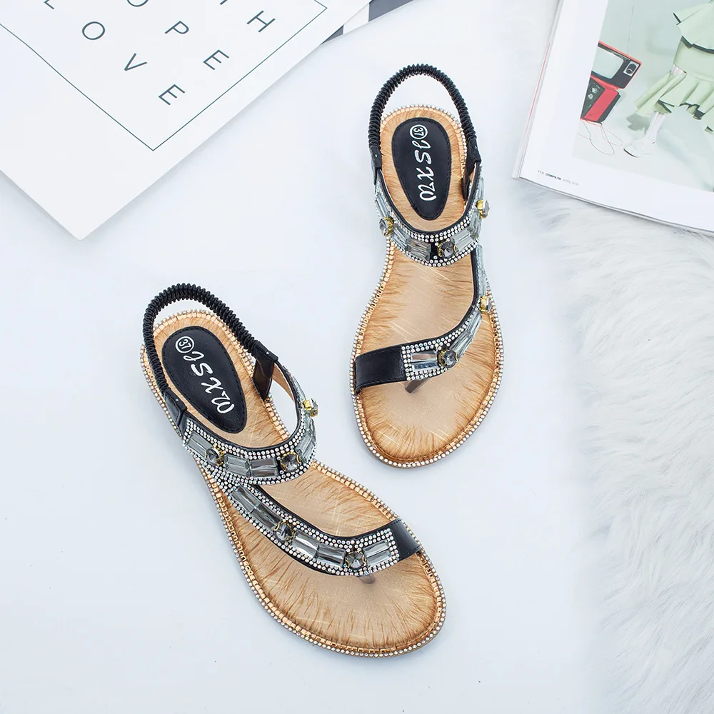 Womens shoes sandals women 2020 summer blue grid striped flat shoes