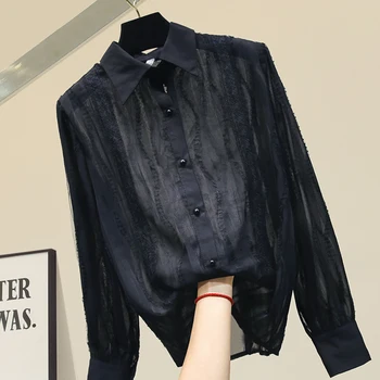 

Long Sleeve Blouse Women Spring Summer 2020 New Lace Flower Shirt Ladies Tops Blouses Office Women Black Shirts Blusas