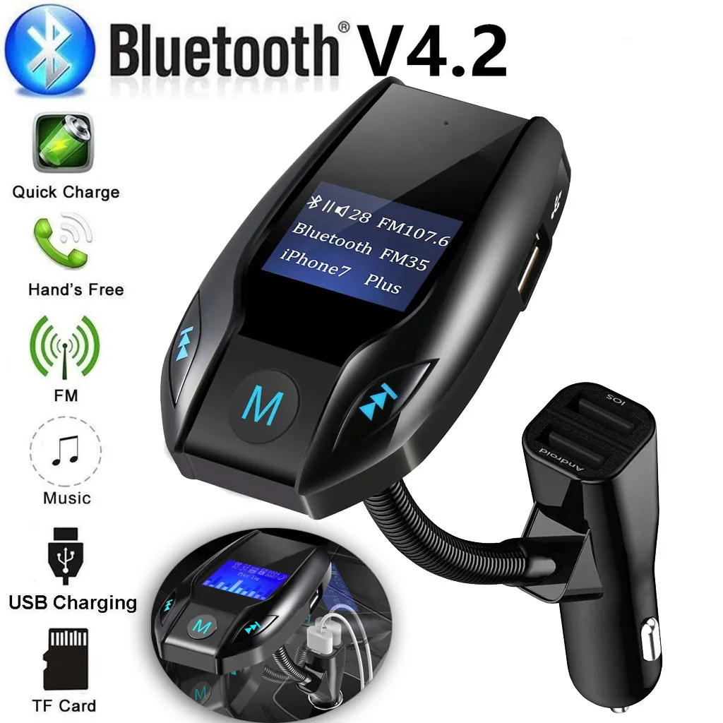 Автомобильный fm-передатчик Bluetooth 5,0 FM модулятор USB Автомобильное зарядное устройство комплект громкой связи музыкальный плеер ночное видение светодиодный светильник