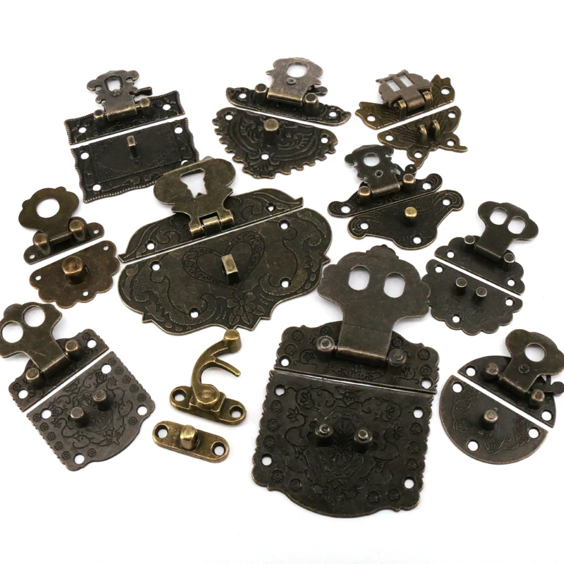 1PC Retro Furniture Wooden Jewelry Box Hasp Decorative Latch Clasps Lock Padlock Hasp With Screws furniture hardware jewelry box hasps decorative latches