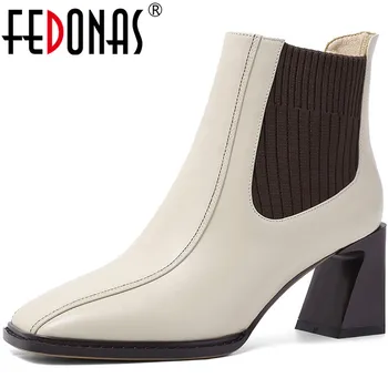 

FEDONAS Comfortable Genuine Leather Women Block Heel Ankle Boots Classic Design Shoes For Women Working Office Shoes Woman Heels