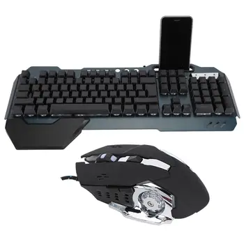 

Wired Mechanical USB Keyboard and Mouse Internet Cafe Gaming Set RGB Light Effect Mouse Keyboard with Mobile Phone Holder