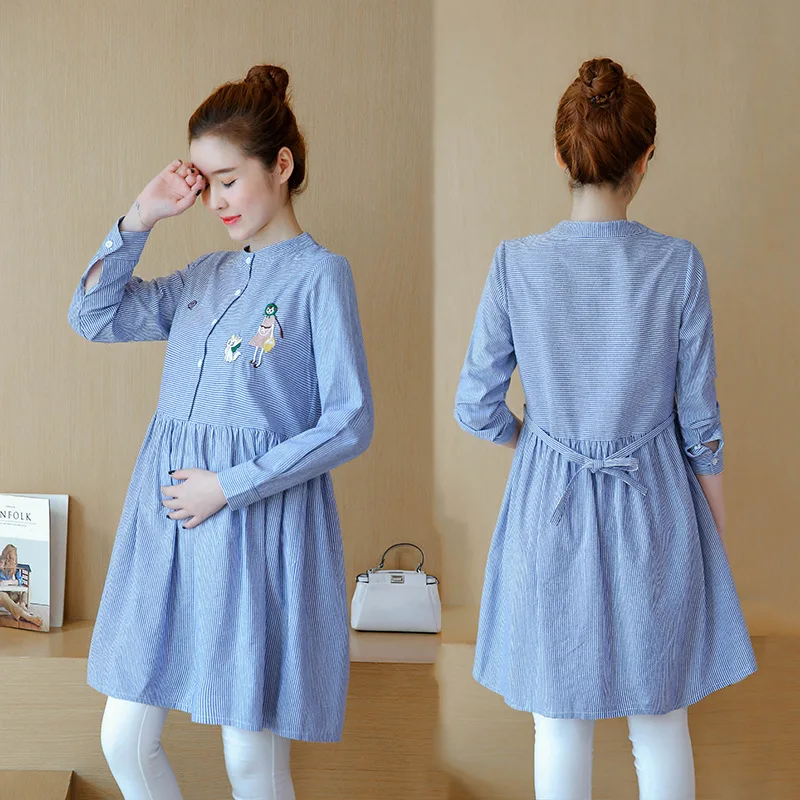 

2019 New Style Pregnant Women Autumn Clothing Dress Mid-length Loose Fashion Spring And Autumn Maternity Clothes Long Sleeve Mat