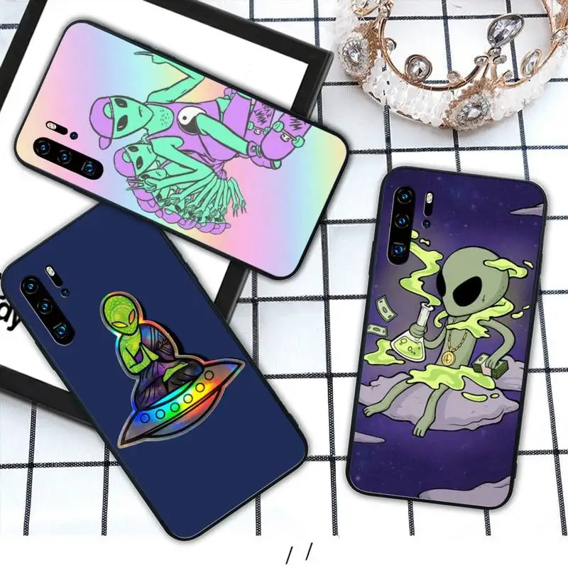 Yinuoda Alien UFO мягкий черный чехол для телефона funda Huawei P9 lite 2016 2017 P 10 P20 PRO P30 P40 smart 2019 2020