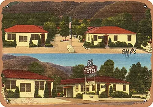 Металлическая открытка SignCalifornia-Hi-Way 66 Foothill Motel 1-винтажный ржавый вид | Дом и сад