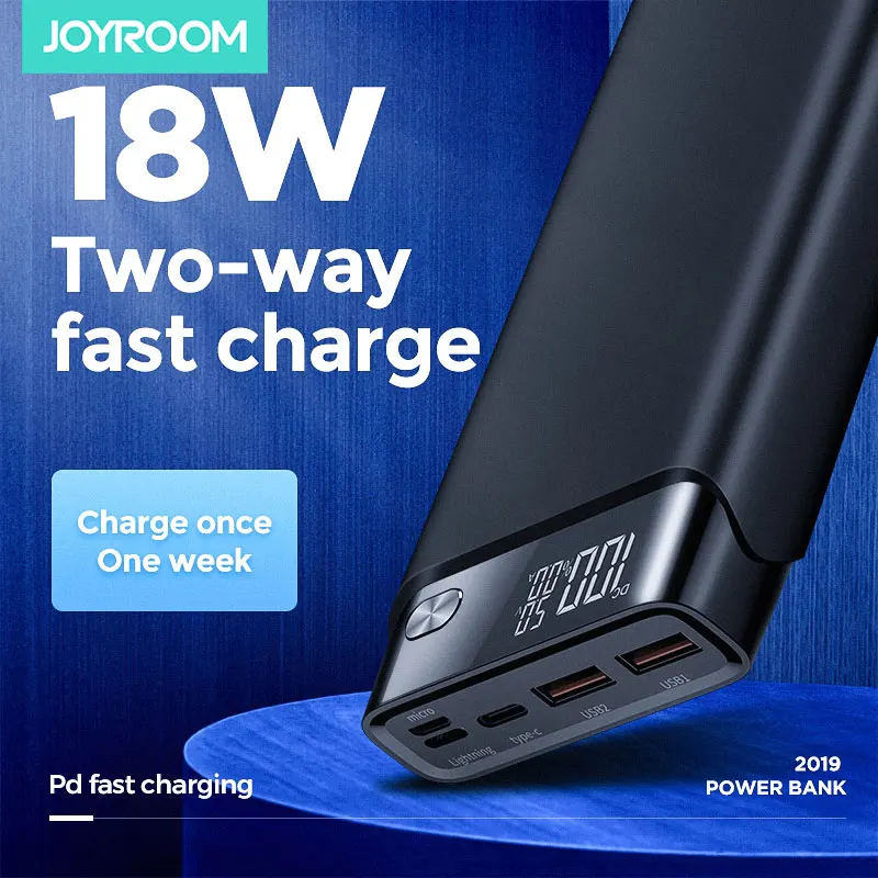 Портативное зарядное устройство joyрум 30000 мАч QC3.0 18 Вт PD двустороннее быстрое