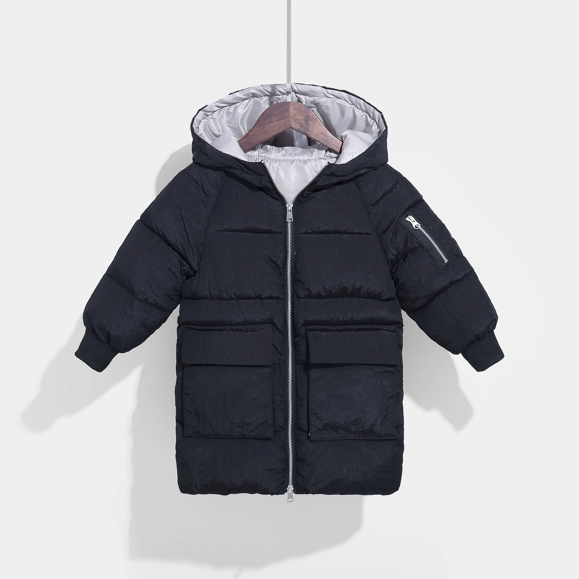 Зимняя куртка для девочек и мальчиков; зимние пальто; детская одежда; теплый длинный зимний комбинезон; детская верхняя одежда; Winterjas Jongen - Цвет: Черный