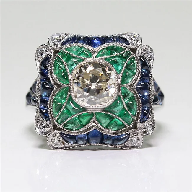 Большое кольцо с зеленым камнем для женщин, свадебный подарок, роскошные ювелирные изделия, серебряное кольцо с кубическим цирконием, Bague Femme Anillos Mujer Z5X873 - Цвет основного камня: Ring 08