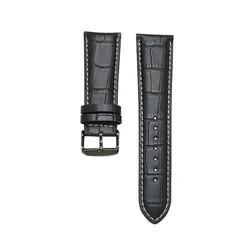 Men's Genuine Leather Alligator Grain Watch Strap with Pin Buckle Clasp, 22mm - 28mm Adjustable Bracelet - 23mm (Black white black)