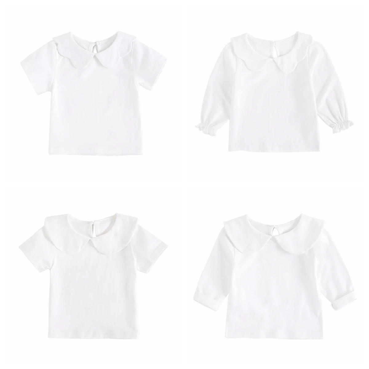 T-shirt col volanté maille fantaisie blanc bébé fille | Okaïdi & Obaïbi