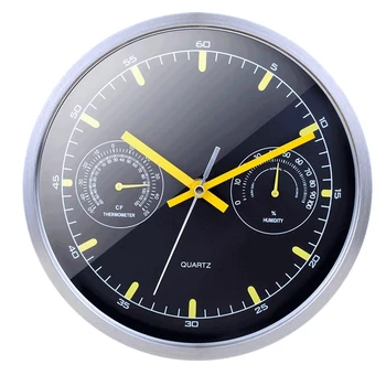 

Stainless Steel Mute Metal Wall Clock with Hygrometer Wall Clock Thermometer Temp Room Bedroom Simple Living Room Wall Clock