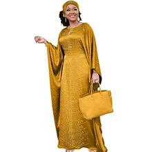 Robe africaine longue HD pour femmes, robe caftan longue avec imitation de diamants 