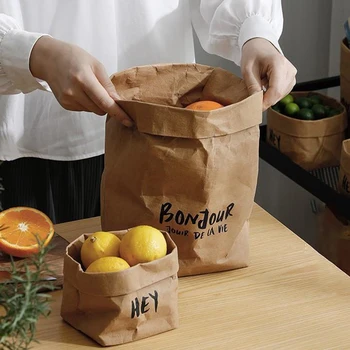 

Kitchen Organizer Kraft Paper Bag Washable Zero Waste Sundries Kids Toy Storage Box Food Container Flower Pot Laundry Basket