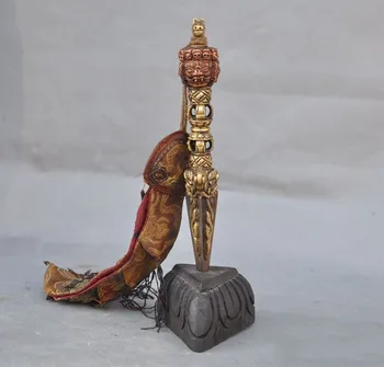 

wedding decoration 9"old Tibet Buddhism bronze Dorje Vajra Phurpa Dagger Mahakala buddha God statue