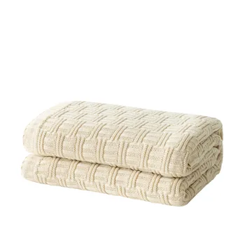 

Cotton Knitted Blanket Yellow Grey Blue Air Conditional Throw Blanket Knitting Blankets for Sofa Four Seasons 130x160cm