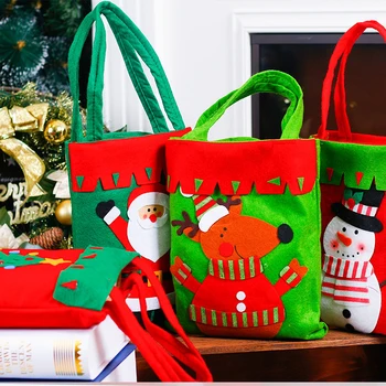

4 Pack Christmas Candy Gift Bag Handbag Santa Claus Snowman Elk Tree Printing Gift Bags Xmas Handbag