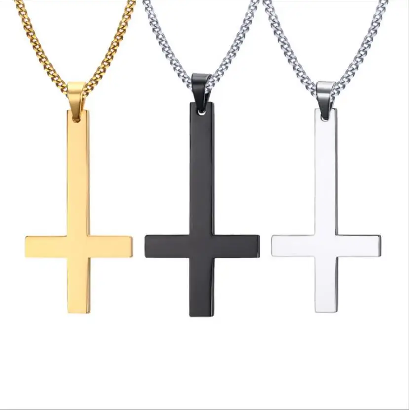 

1Pcs Fashion Stainless Steel Inverted Cross Pendant Necklace Punk Black Silver Necklace Men's Adjustable Necklace