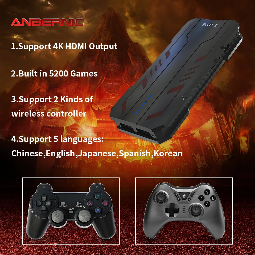 US $68.99 Anbernic New PAP1 32 Bit Retro Game Console Family TV Mini Game Box Built In 5200 Games PS1 Game Emulator Support 4K HD Out