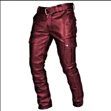 

Hot Selling Loose Fashion Solid Color PU Strap Casual Men's Leather Pants 2022 New Men Casual Pants