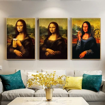 

Mona Lisa Drink and Smoking Oil Painting On the Wall Art Canvas Posters and Prints Da Vinci Famous Art Pictures for Living Room