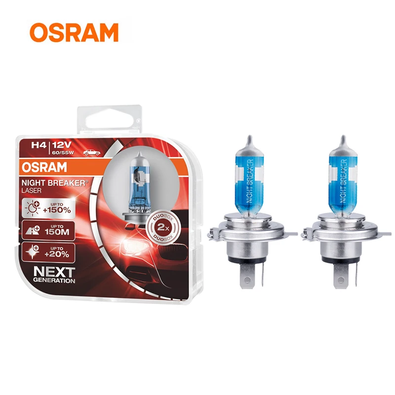 Лампа Ксеноновая OSRAM ампулы voiture h4 64193NL Hi/короче спереди и длиннее сзади) 12В для ближнего и дальнего света 55W 4050K Night breaker лазерной следующего поколения галогенная лампа для автомобиля H4 фар 9003/HB2