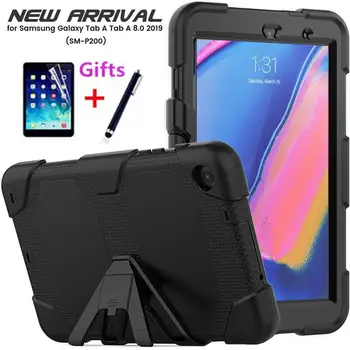 

For Samsung galaxy tab A 8.0 2019 (S Pen) SM-P200 P205 P207 Tablet stand Silicon Case+PC Kickstand Dual Armor Back Cover+film