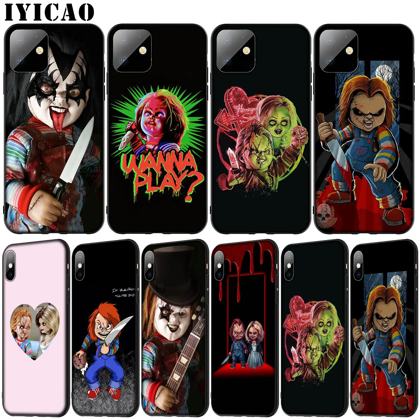 IT Pennywise Chucky Fnny Soft Silicone Cover Case for iPhone 11 Pro XR X XS Max 6 6S 7 8 Plus 5 5S SE Black Phone |
