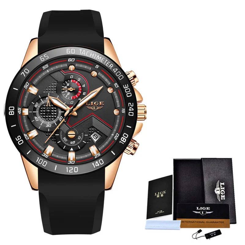 LIGE, новые мужские часы, Топ бренд, роскошные спортивные часы, водонепроницаемые кварцевые часы, мужские армейские военные наручные часы, Relogio Masculino - Цвет: Rose Gold Black