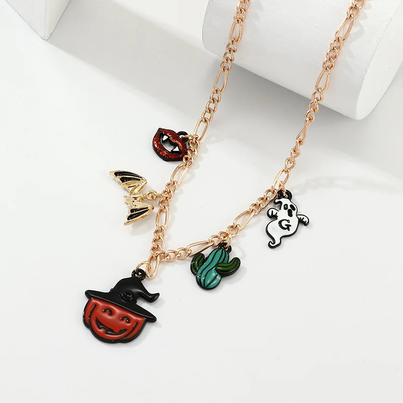 Necklace B Readsilenter Хэллоуин ручной ювелирный браслет на Хэллоуин Подвески из сплава масляные тыквы губы мульти-кулон ручной ювелирный фестиваль - Окраска металла: Necklace B